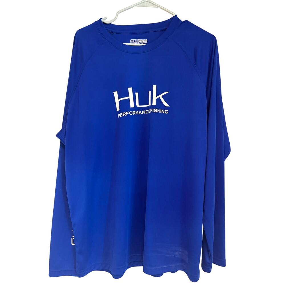 Huk Men's Long Sleeve Performance Fishing Shirt - Royal Blue with White Logo